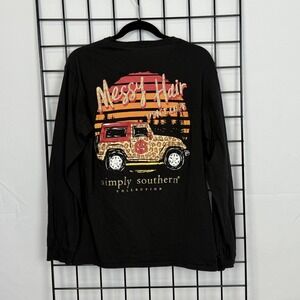 Simply Southern Messy Hair Jeep Long Sleeve T-Shirt‎ Womens M Medium Black Fall